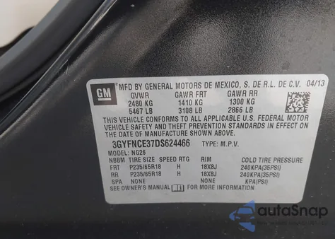 2013 Cadillac Srx Luxury Collection z USA, uszkodzony, nr VIN 3GYFNCE37DS624466